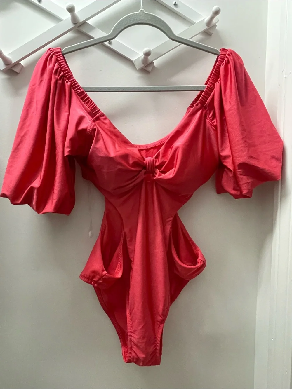 Plus-Size Pink Puff-Sleeve One-Piece Swimsuit
